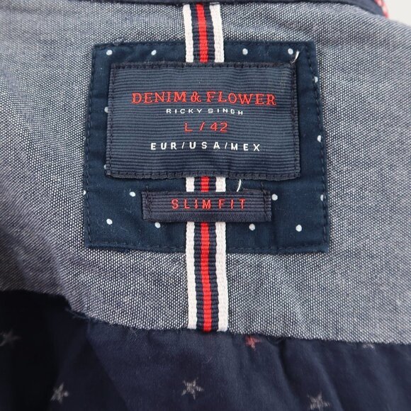 Denim & Flower Men's Slim Fit Casual Button Down Short Sleeve Shirt Stars Size L - Picture 4 of 10